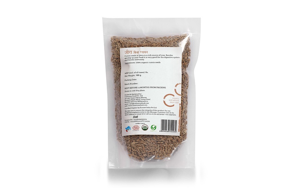 Conscious Food Cumin Seeds jeera Organic   Pack  100 grams